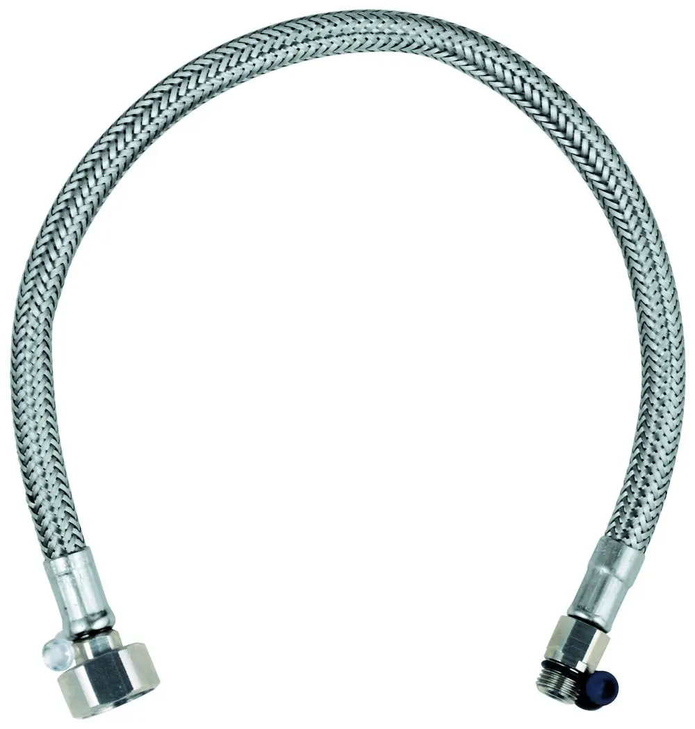 Edelstahlanschlussschlauch mit zwei anschlussfertigen Enden. Eignet sich für die Verbindung von Armaturen und Wasserleitungen, hergestellt von Grohe.