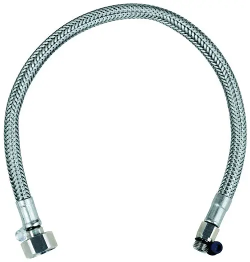 Edelstahlanschlussschlauch mit zwei anschlussfertigen Enden. Eignet sich für die Verbindung von Armaturen und Wasserleitungen, hergestellt von Grohe.