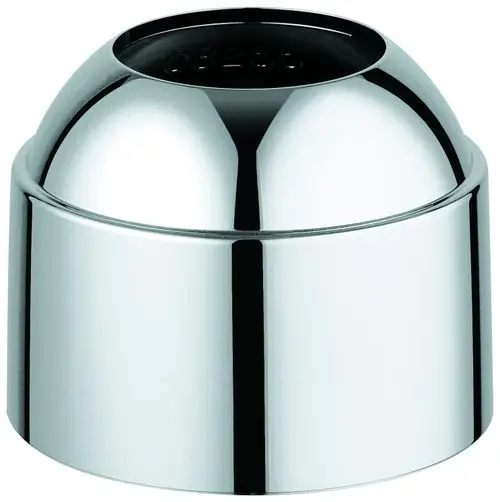 Kappe aus glänzendem Metall, gerundet und mit einer glatten Oberfläche, gefertigt von Grohe. Die Oberseite ist halbkugelförmig und der unteren Rand ist gerade.