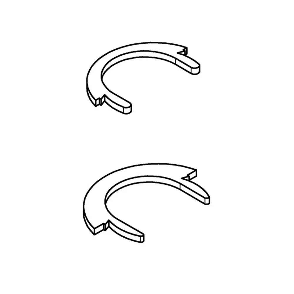 Zwei Sicherungsscheiben von Grohe, jeweils mit gebogener Form und seitlichen Einschnitten, die eine flexible Montage ermöglichen.