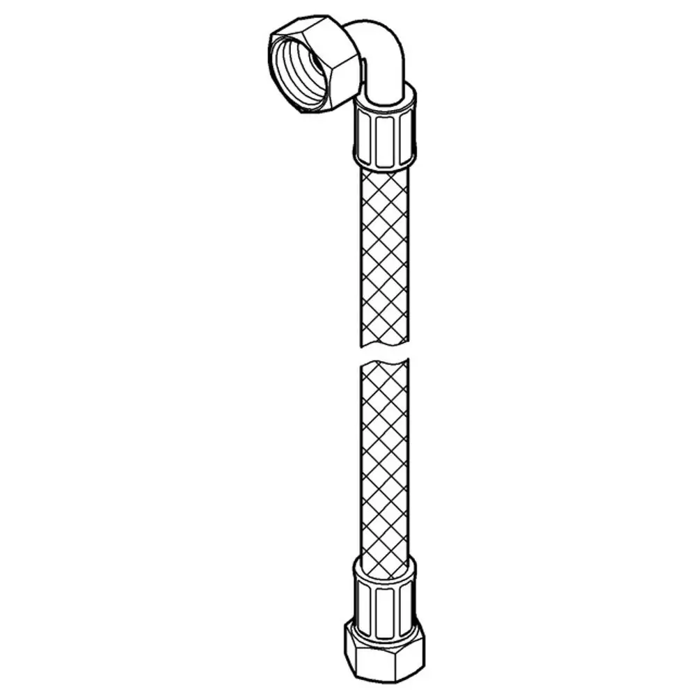 GROHE Anschlussschlauch in der Form eines gebogenen Rohres mit Gewindeanschlüssen an beiden Enden, versehen mit gewebtem Schutzüberzug.