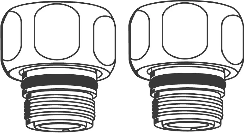 Grohe Rückflussverhinderer mit rundem Oberteil und Gewinde. Das Bauteil ist in einem einfachen, technischen Design dargestellt.