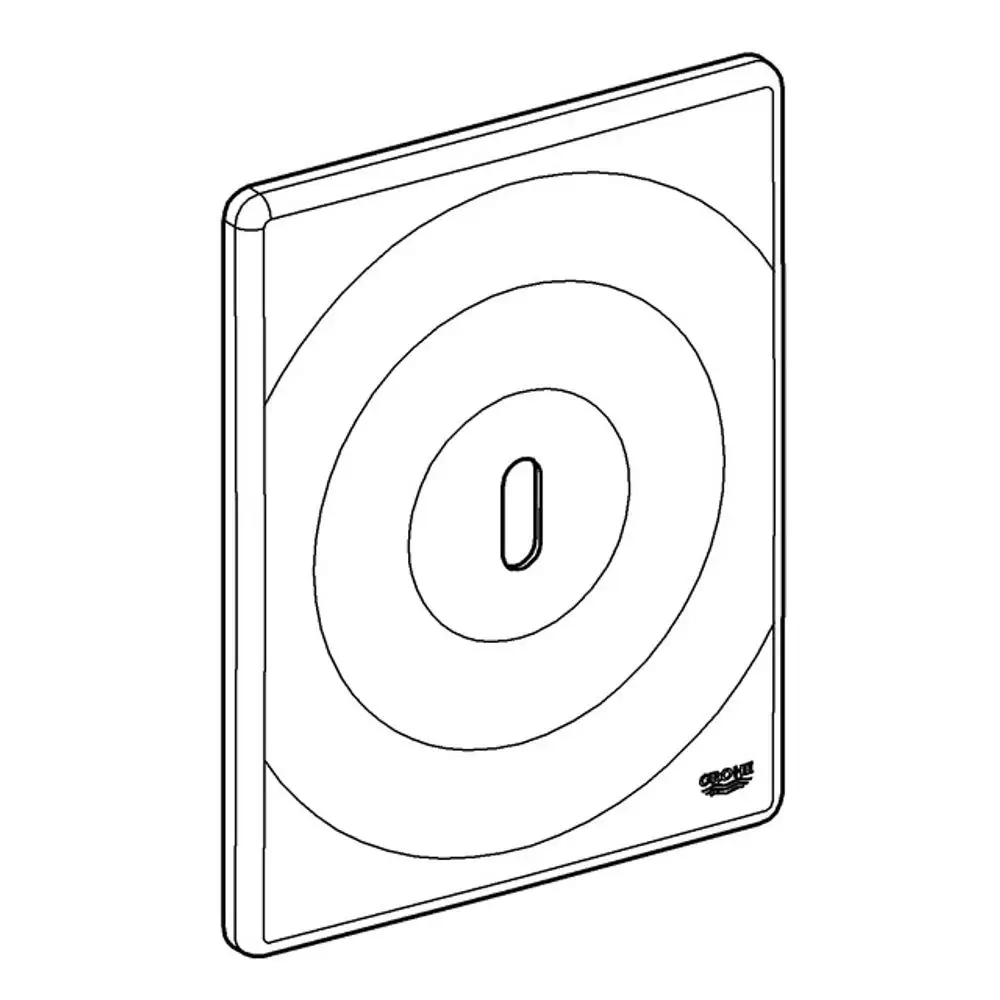 GROHE Abdeckplatte mit kreisförmigem Motiv auf einer flachen Oberfläche, in neutraler Farbgestaltung, geeignet für verschiedene Installationen.