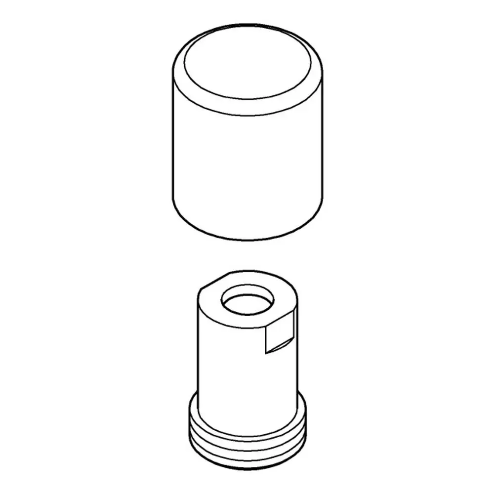 Abgebildet ist ein grober Umstellknopf von Grohe mit einem runden, flachen Deckel und einer gewindeten Basis. Der untere Teil zeigt eine Öffnung und eine seitliche Einkerbung.