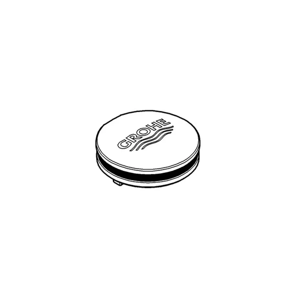 Runde Abdeckkappe in Schwarz mit dem Logo der Marke Grohe auf der Oberfläche, die für dekorative Zwecke verwendet wird.