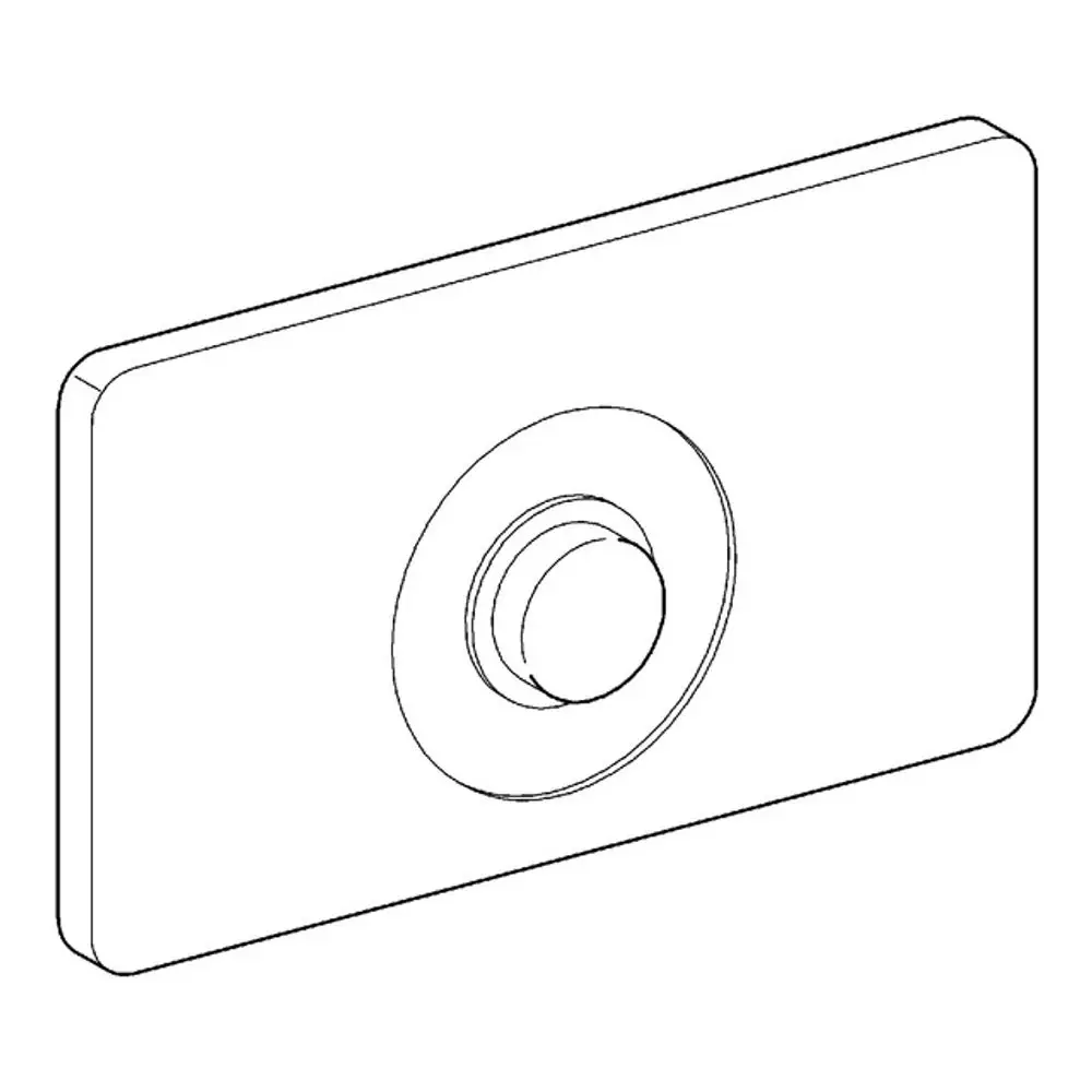 GROHE Betätigungsplatte mit Druckknopf, rechteckige Form, zentrale Rundtaste, wahrscheinlich für eine Toilette oder das spülen eines Spülkastens konzipiert.