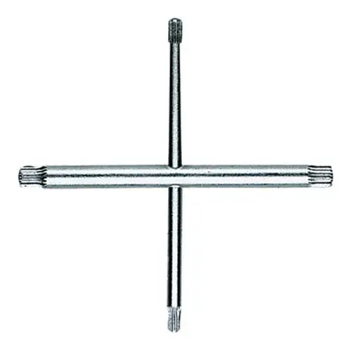 Kreuzriefenschlüssel mit mehreren Greifarmen von Grohe, zur Verwendung bei verschiedenen Armaturenköpfen oder Auslassventilen.