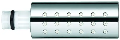 Edelstahlbrause mit mehreren Düsen, geeignet als Ersatz für Grohe Produkte, mit einem weißen Anschlussstück und schwarzem Dichtungsring.
