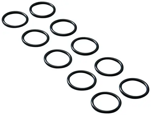 Schwarze O-Ringe in mehreren Größen, angeordnet in zwei Reihen. Ideal für Dichtungen in sanitaire Anwendungen, wie sie von Grohe verwendet werden.
