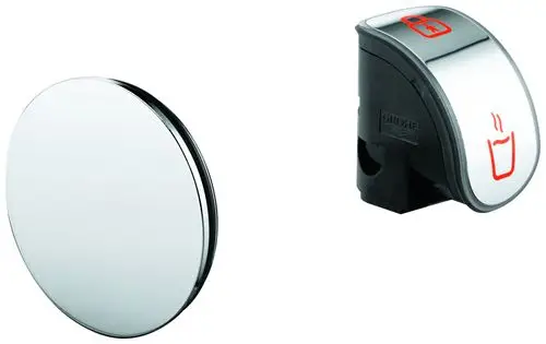 GROHE Bedieneinheit mit runder Druckfläche und grafischen Symbolen, geeignet für die Steuerung eines Heizungs- oder Wassersystems. Chromoberfläche, funktionales Design.
