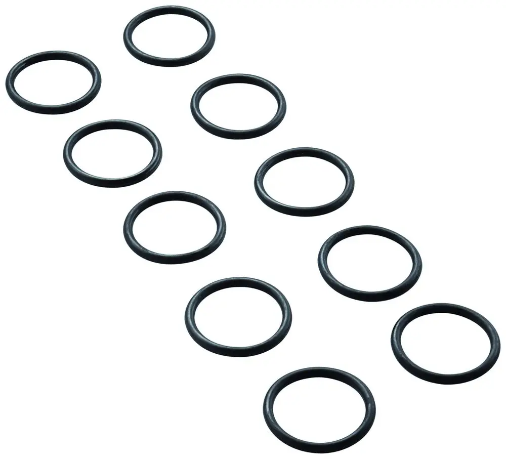 Schwarze O-Ringe in verschiedenen Größen, gehören zu einem Grohe-Produkt. Zehn Ringe sind abgebildet, die für Dichtungen verwendet werden können.