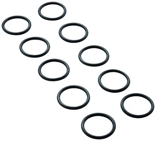 Schwarze O-Ringe in verschiedenen Größen, gehören zu einem Grohe-Produkt. Zehn Ringe sind abgebildet, die für Dichtungen verwendet werden können.