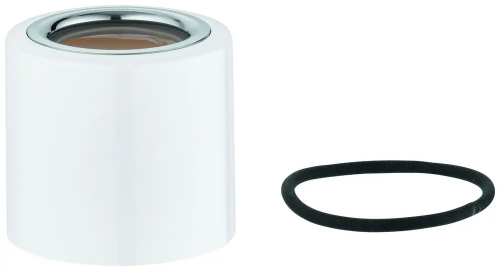 GROHE Kappe in mondweiß, zylindrische Form mit glänzendem Rand. Daneben ein schwarzes Gummiband.