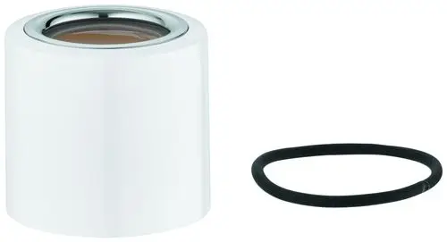 GROHE Kappe in mondweiß, zylindrische Form mit glänzendem Rand. Daneben ein schwarzes Gummiband.
