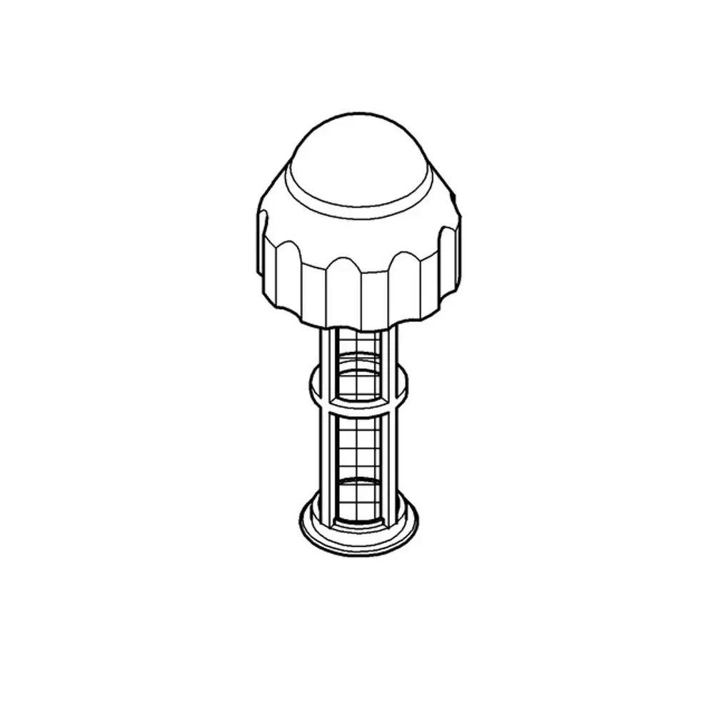 Weißer GROHE Filter-Siebeinsatz mit runder Klarsicht-Kappe, strukturiertem Oberteil und vertikalem Gitterdesign.