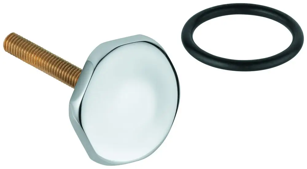 GROHE Halterung in chrom, bestehend aus einem gewindet Schraubenteil und einem schwarzen O-Ring, zum Befestigen in Sanitäranlagen.