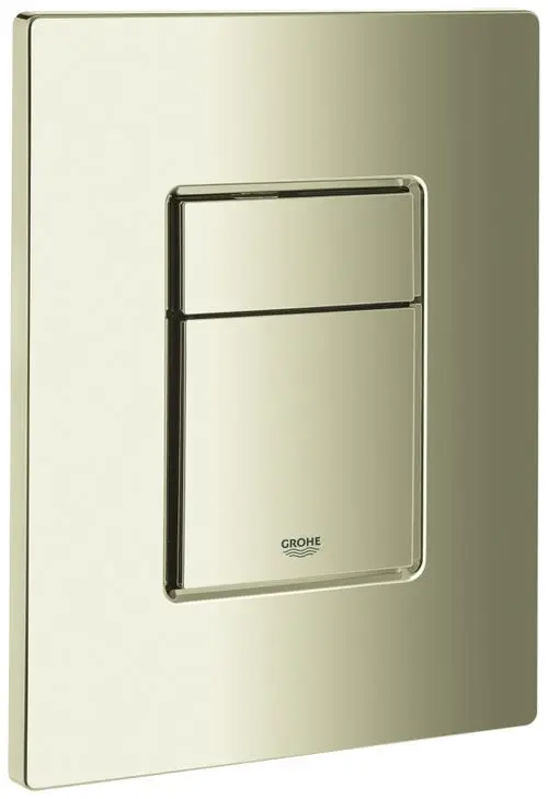 GROHE Abdeckplatte mit Drucktaste in nickel, quadratisch, einfache Oberfläche, befindet sich in einem neutralen Umfeld.