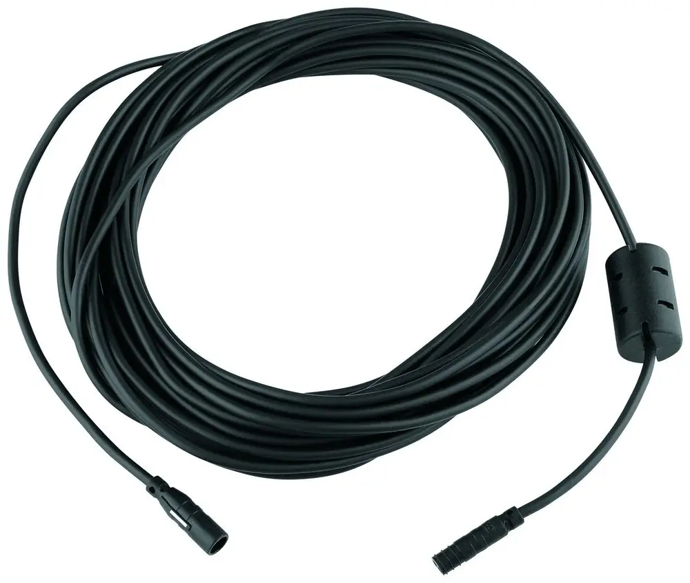 Schwarzes Verlängerungskabel mit zwei Anschlüssen, ideal für die Verwendung mit Grohe-Produkten zur Verbesserung der Reichweite von elektrischen Geräten.