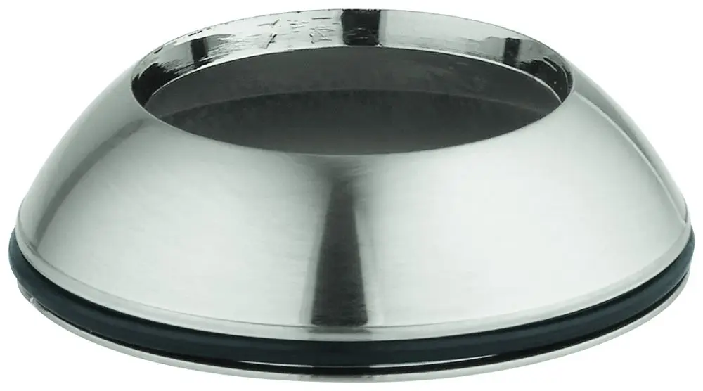 Ein gläserner Deckel aus Edelstahl mit einer runden, gewölbten Form und Dichtung, hergestellt von Grohe. Er ist für verschiedene Anwendungen geeignet.