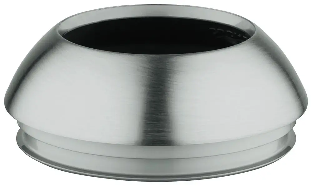 GROHE-Produkt in Edelstahloptik mit abgerundeter Form und einer Öffnung auf der Oberseite, geeignet für den Einsatz in Waschräumen oder Küchen.