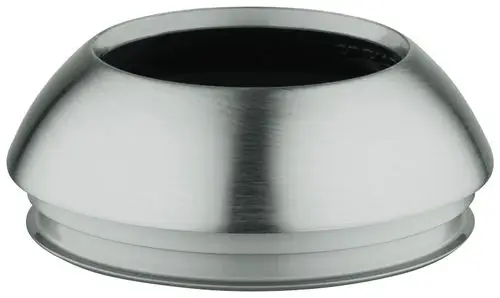 GROHE-Produkt in Edelstahloptik mit abgerundeter Form und einer Öffnung auf der Oberseite, geeignet für den Einsatz in Waschräumen oder Küchen.