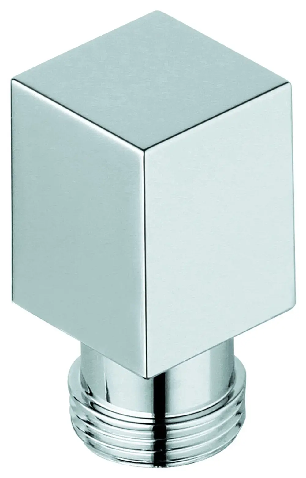 Chromfarbener Umstellknopf von Grohe mit kubischer Form und einem gewindeartigen Anschluss an der Unterseite.