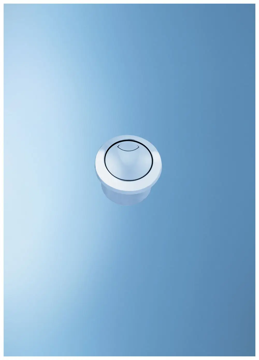 GROHE Druckknopf in chrom mit Rosette, vor einem blauen Hintergrund. Das Design zeigt eine runde Form mit einem zentralen, leicht gewölbten Element.
