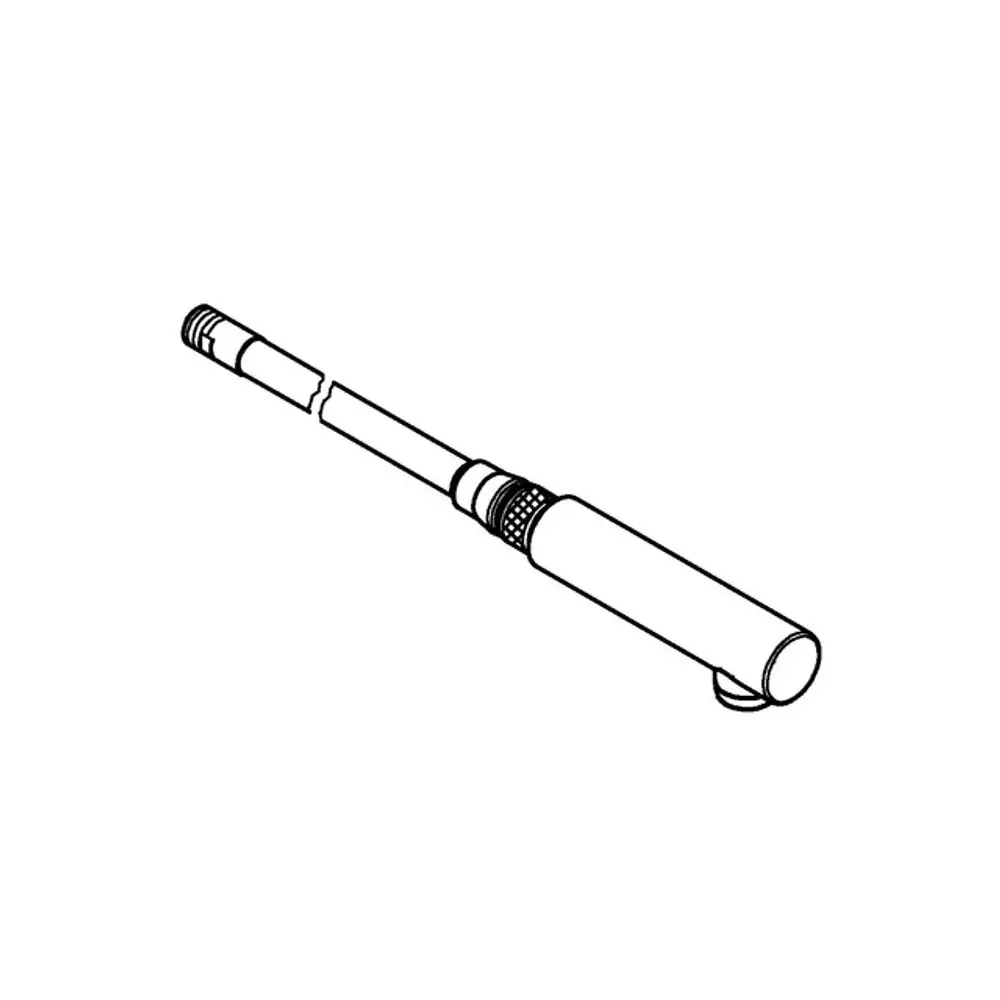 Helle Auslaufbrause mit schlankem Design, angebracht an einem Rohr, mit einer fest verbundenen Düse. Produkt von Grohe, geeignet für moderne Einhand-Spültischbatterien.