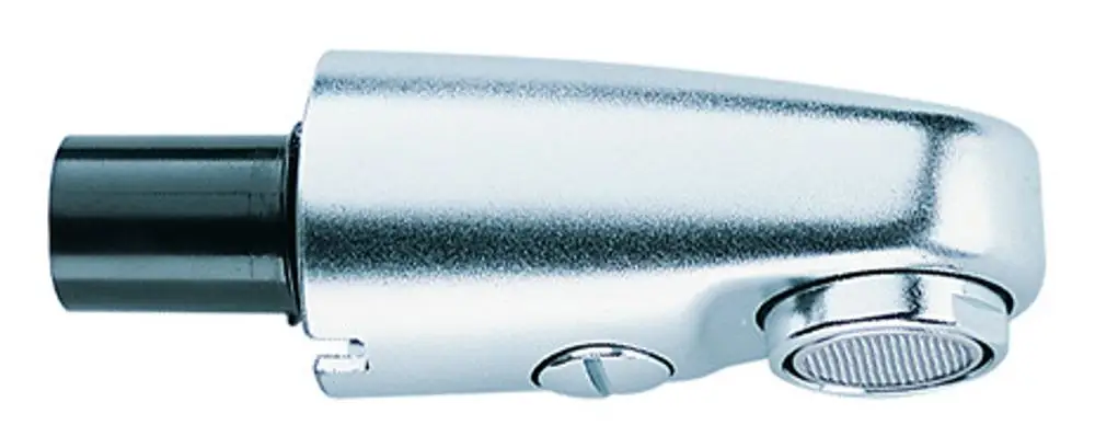 Chromfarbener Auslauf mit schlanker Form, hergestellt von Grohe, geeignet für Waschtischarmaturen. Die Oberflächenstruktur ist glatt und reflektierend.
