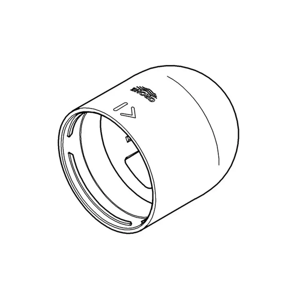 Grohe-Kappe aus Edelstahl, zylindrische Form mit einer glatten Oberfläche und innenliegendem Profil zur Befestigung.
