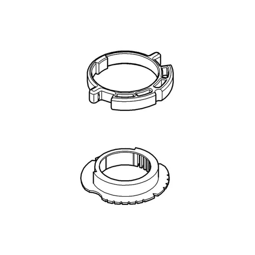 Grohe Temperaturbegrenzer mit zwei ringförmigen Komponenten, einer mit Einkerbungen und einer ohne. Beide Teile sind in der oberen Ansicht dargestellt.