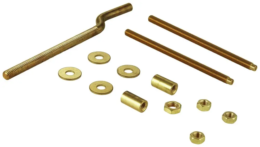 Baugruppe aus verschiedenen Metallteilen von Grohe, bestehend aus einer gebogenen Stange, langen Schrauben, Unterlegscheiben und Gewindemuttern.