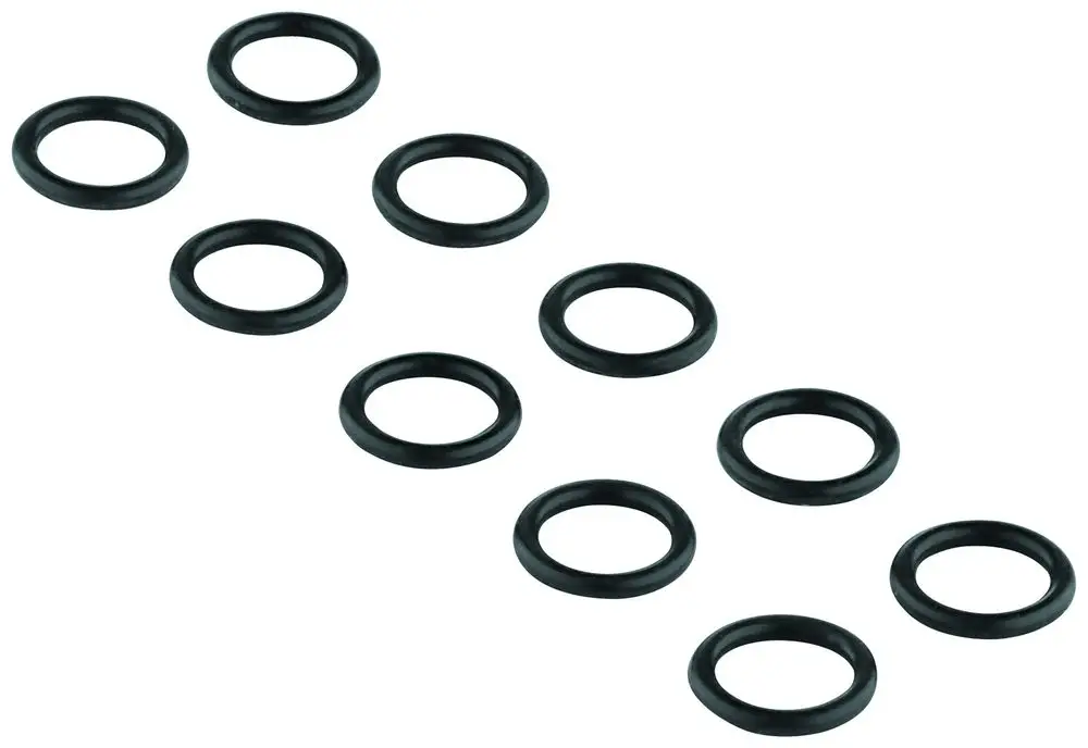 Zehn schwarze O-Ringe von Grohe, angeordnet in einer flachen Darstellung. Sie dienen zur Abdichtung in verschiedenen Anwendungen.