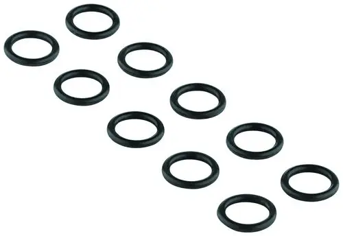 Zehn schwarze O-Ringe von Grohe, angeordnet in einer flachen Darstellung. Sie dienen zur Abdichtung in verschiedenen Anwendungen.