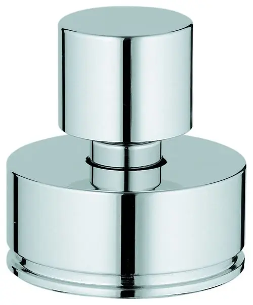 Chromfarbener Wasserhahn mit runder, einfacher Form von Grohe, bestehend aus einem zylindrischen Kopf und einem stabilen, breiten Sockel.