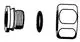 Drei separate Teile einer Anschlussverschraubung, darunter ein gewindeter Stutzen, ein O-Ring und eine Mutter, alle in einem klaren Design, möglicherweise von Grohe.