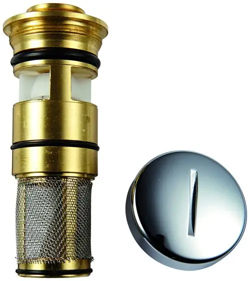 Rückflussverhinderer aus Messing mit einem Netzelement und schwarzem Gummiring, daneben ein runder Deckel. Produkt von Grohe, geeignet für bestimmte Thermostate.