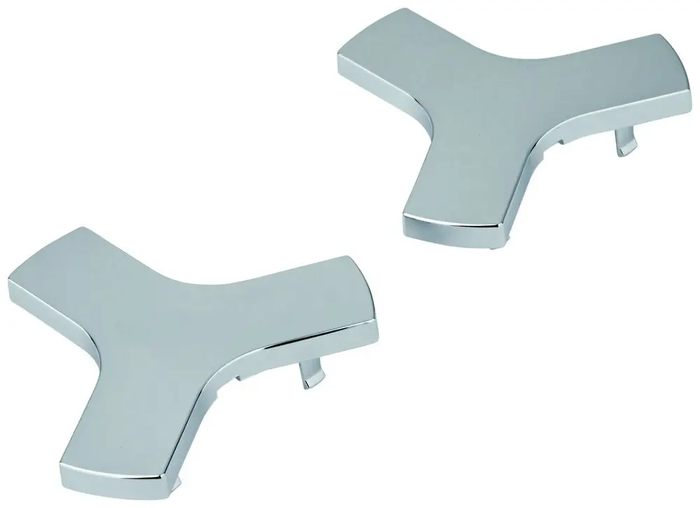 Zwei glänzende Abdeckkappen von Grohe mit einer Y-Form, geeignet zum Abdecken von Schraublöchern oder Anschlussstellen.