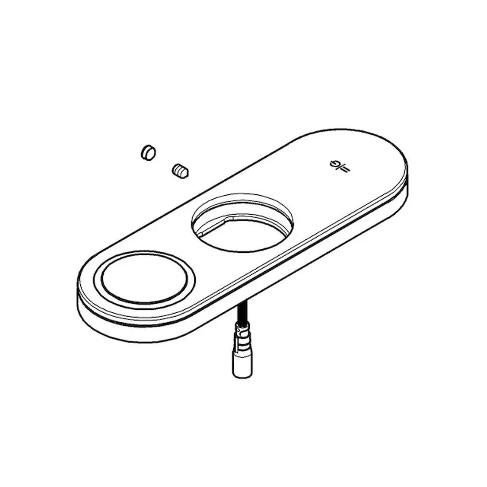 Bedienpaneel mit zwei runden Ausschnitten und einer Anschlussleitung, dargestellt in einer technischen Abbildung. Marke Grohe ist erkennbar.