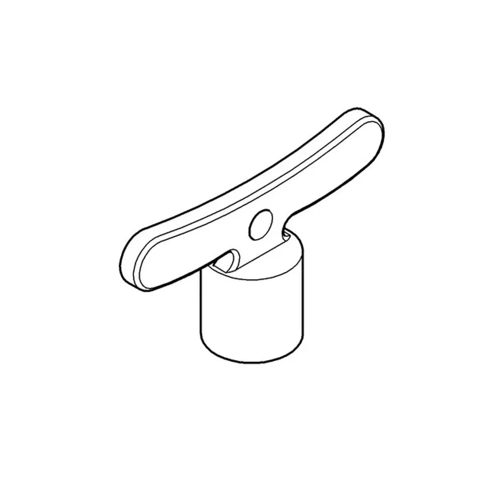 GROHE Werkzeug mit einem T-förmigen Griff und einem Innenvierkant-Aufsatz, montiert auf einem zylindrischen Körper. Gezeichnete Darstellung in einfacher Linie.