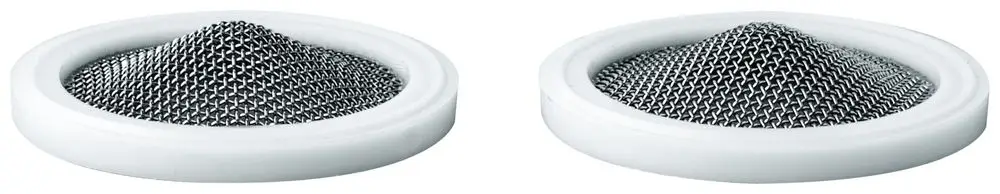 Grohe Produktbild mit zwei Metall-Sieben in runden weißen Halterungen, die eine strukturierte, höhlenartige Oberfläche aufweisen.