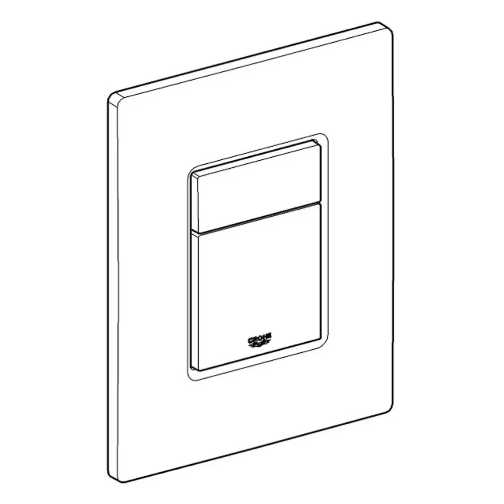 Grohe Abdeckplatte in Schwarz mit Drucktaste, eingebaut in eine flache, rechteckige Grundplatte. Designt für Wandmontage in Badezimmern oder Toiletten.