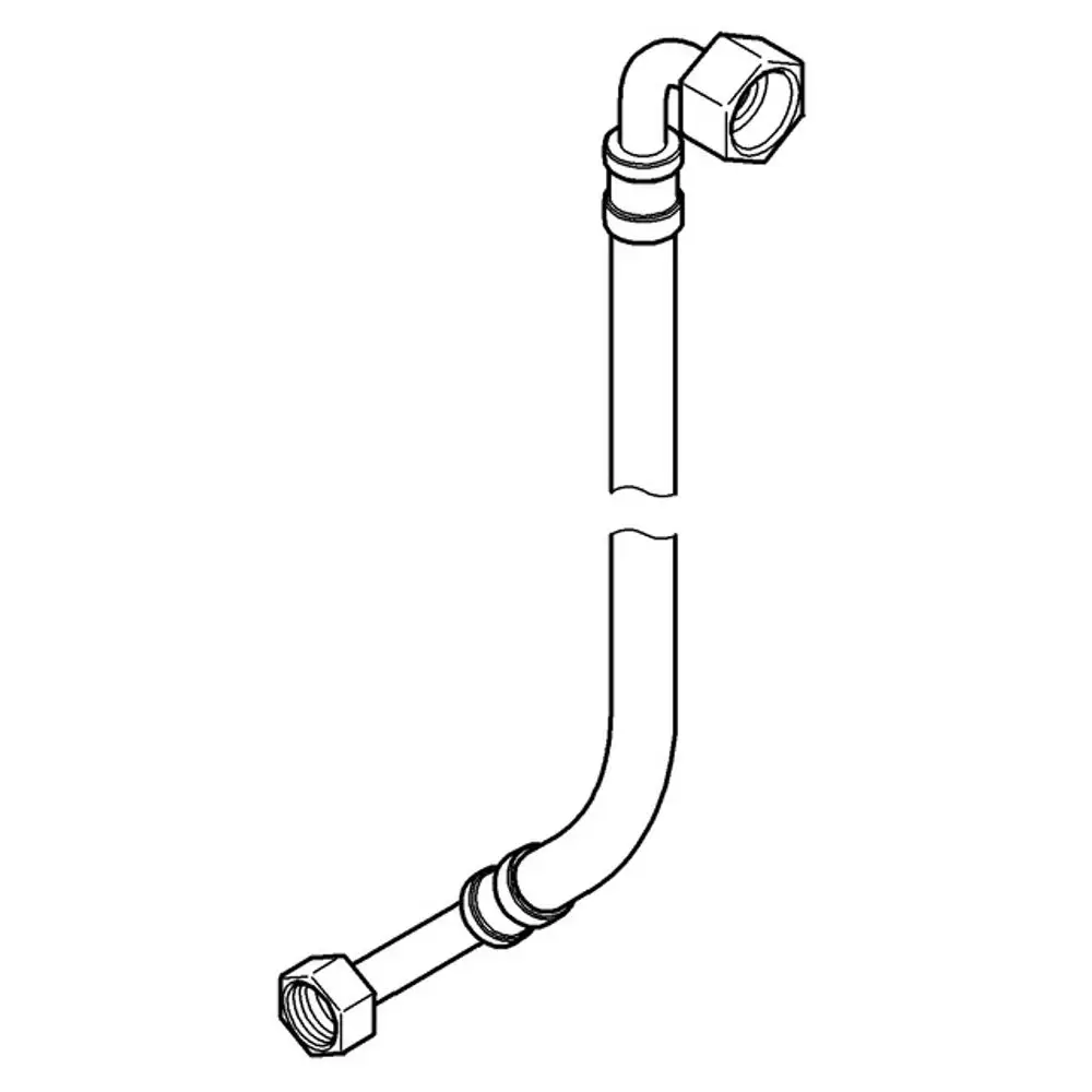 GROHE Anschlussschlauch mit einem gebogenen Teil und zwei Gewindeanschlüssen. Der Schlauch verbindet Komponenten im Therm. Europlus E UP-Einbaukasten.