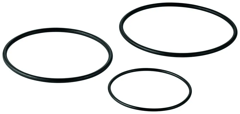 Schwarze Dichtungsringe in verschiedenen Größen, die für Grohe Produkte verwendet werden können. Zeigen eine runde Form ohne zusätzliche Merkmale.