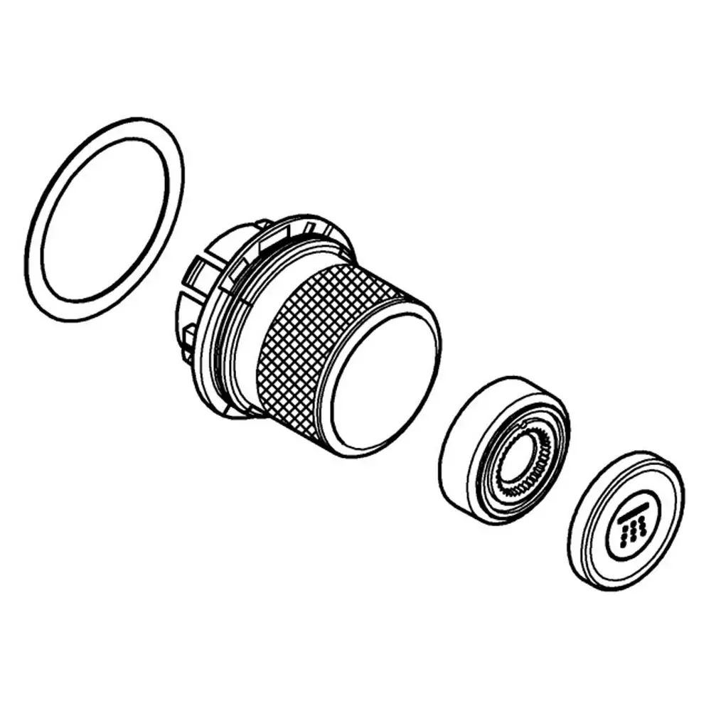 GROHE Druckknopfbetätigung, bestehend aus mehreren Teilen, darunter ein zentraler Knopf und Dichtungsring, zur Betätigung von SmartControl Unterputzsystemen.