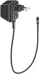 Stromadapter von Grohe mit zwei Steckanschlüssen und einem Kabel, das zu einem Anschluss führt. Geeignet für 230V AC und 12V AC.