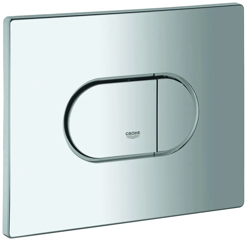 GROHE Abdeckplatte mit Drucktaste in Chrom, rechteckige Form, mit ovaler Drucktaste in der Mitte, zur Betätigung von WC-Spülungen.