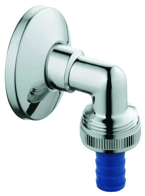 Grohe Anschlussbogen in Chromoptik für die Unterputzmontage, mit einem seitlich abgehenden Schlauchanschluss und einer runden Wandplatte.