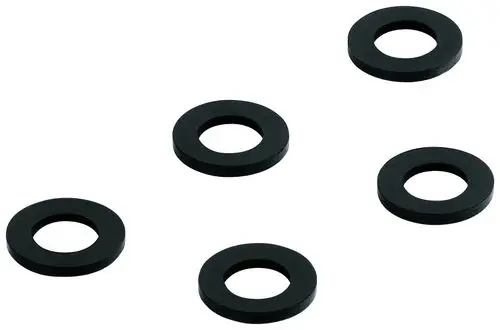 Schwarze Dichtungsringe von Grohe, fünf Stück, in runder Form ohne spezifische Maße. Geeignet für verschiedene Anwendungen zur Abdichtung.