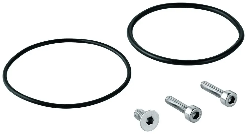 Schraubenset von Grohe mit zwei schwarzen O-Ringen und drei silbernen Schrauben, geeignet für verschiedene Installationen und Anwendungen.